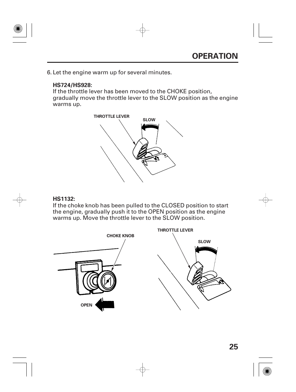 25 operation | HONDA HS928 User Manual | Page 27 / 80