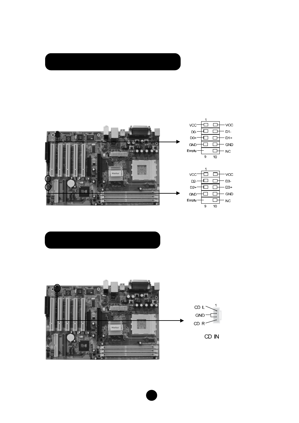 Usb header: f_usb1, f_usb2, Cd_in connector: cd_in | Foxconn 748K7AA User  Manual | Page 7 / 10