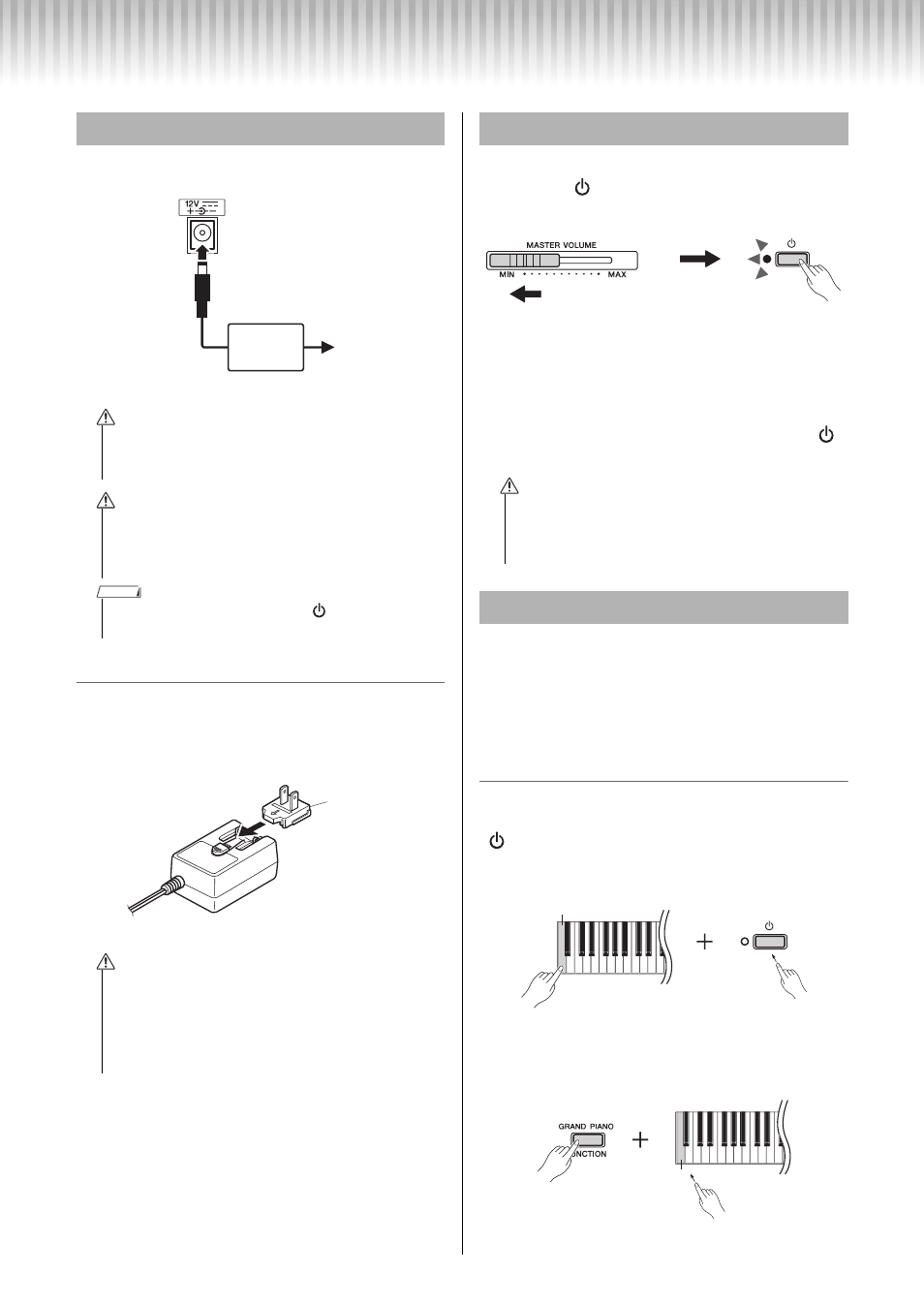 Setting up, Power requirements, Turning the power on/off | Yamaha P-45 User  Manual | Page 10 / 24