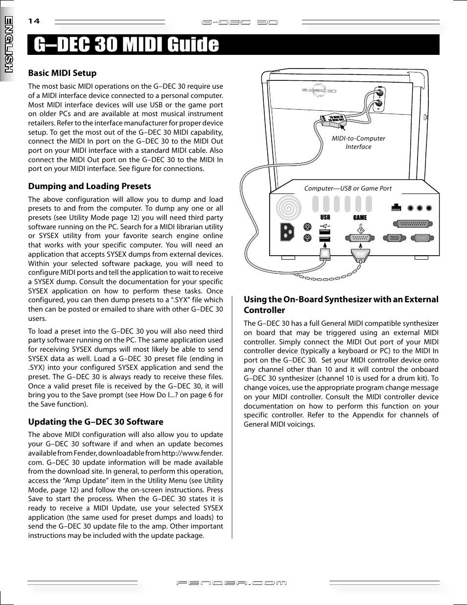 G–dec 30 midi guide | Fender G-DEC 30 User Manual | Page 14 / 128