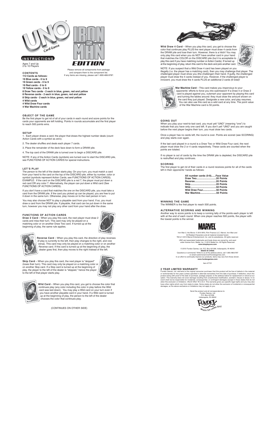 Fundex Games UNO Iron Man 2 User Manual | 1 page | Also for: UNO 7721