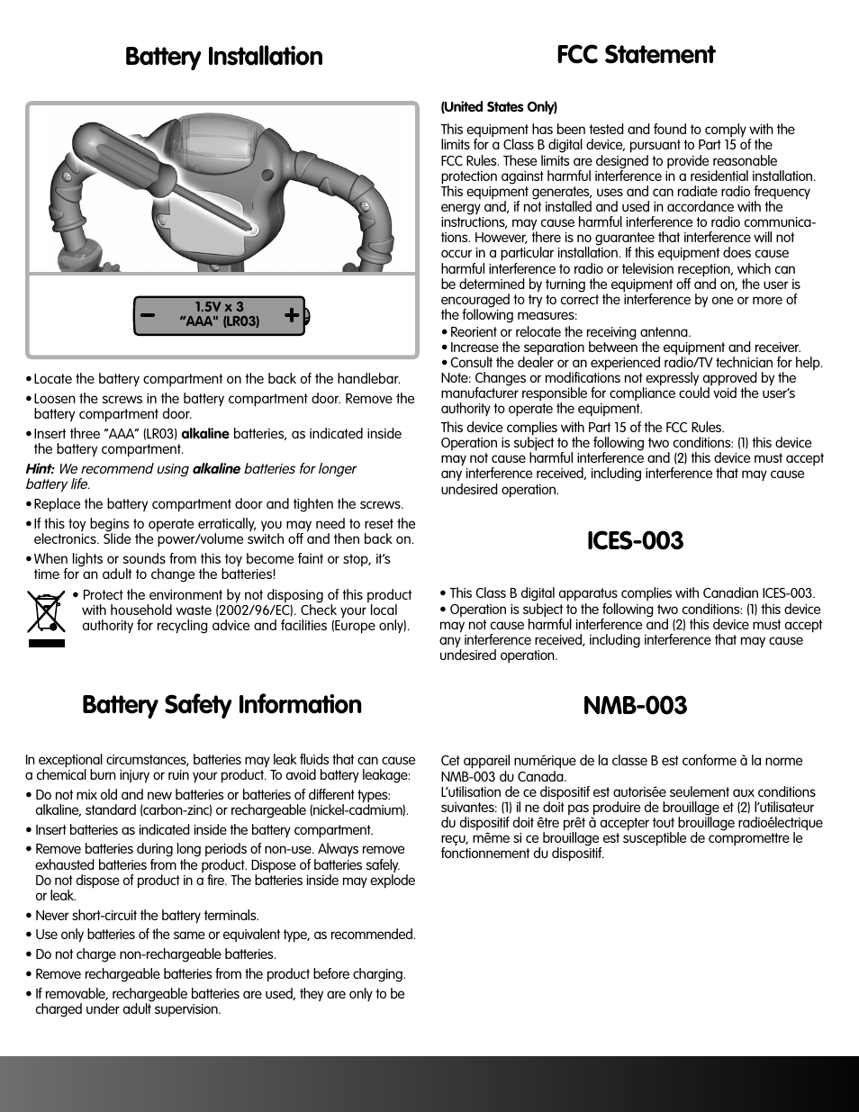 Ices-003, Nmb-003 | Fisher-Price BOUNCE & SPIN ZEBRA K0317 User Manual |  Page 5 / 6 | Original mode
