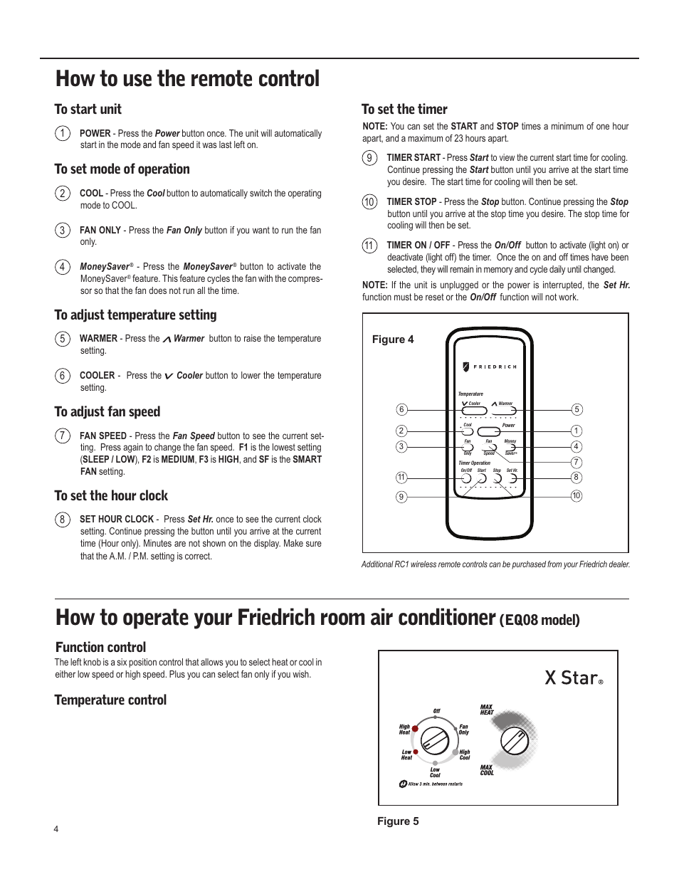 How to use the remote control, How to operate your friedrich room air  conditioner, Eq08 model) | Friedrich X Star EQ08 User Manual | Page 6 / 44  | Original mode