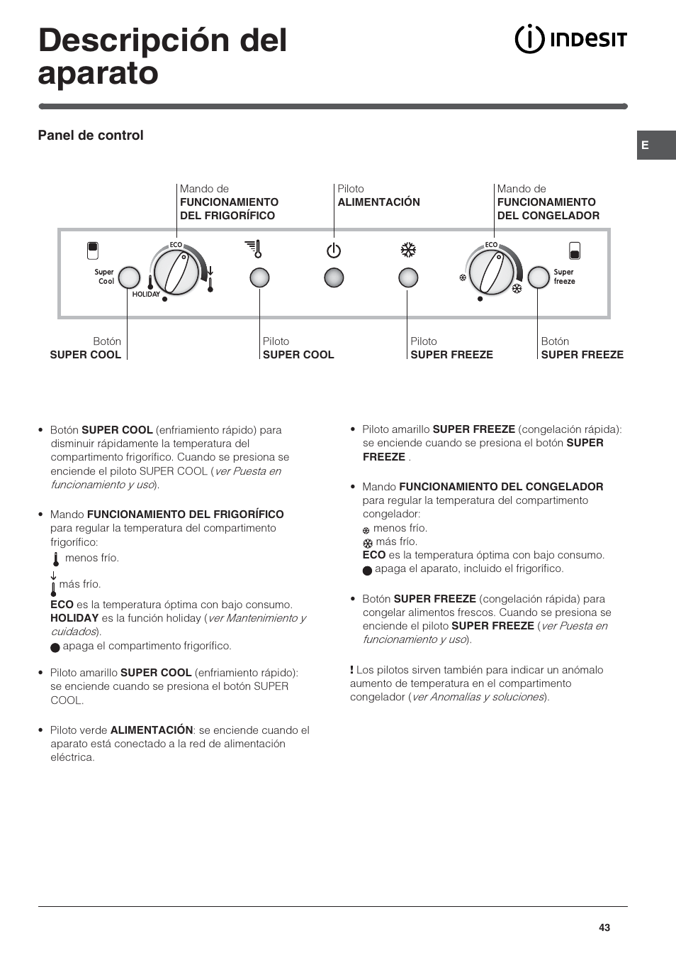 Descripción del aparato | Indesit PBAA 34 NF User Manual | Page 43 / 72 |  Original mode