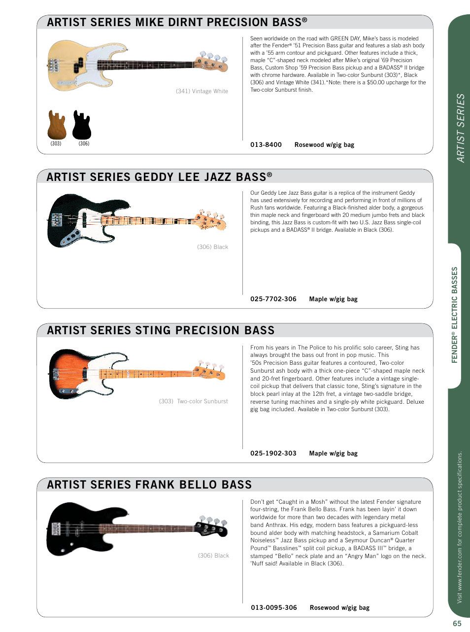 Artist series geddy lee jazz bass, Ar tist series | Fender Artist Series  User Manual | Page 4 / 12 | Original mode