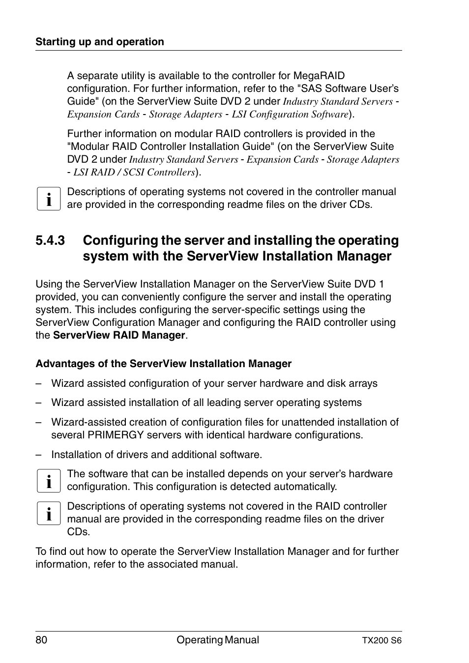 Configuring the, Configuring the server and installing | FUJITSU Server  TX200 S6 User Manual | Page 80 / 126