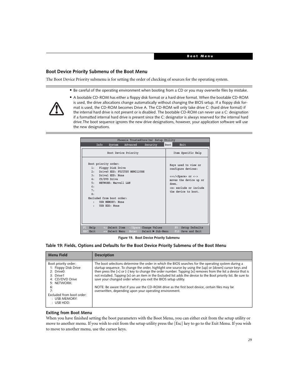 Boot device priority submenu of the boot menu | Fujitsu Siemens Computers  Fujitsu LifeBook S7210 User Manual | Page 29 / 30