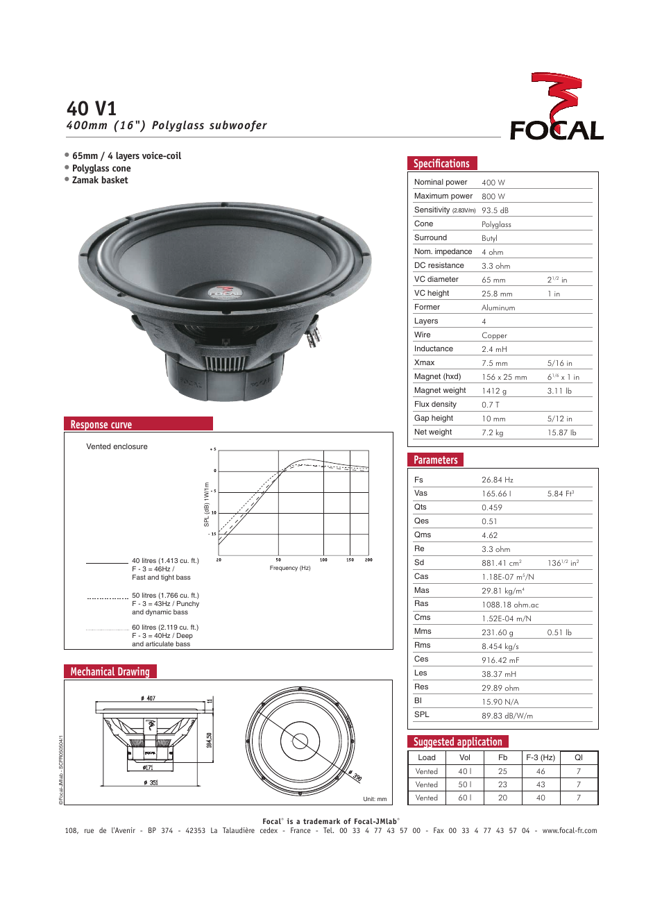 Focal Polyglass 40 V1 User Manual | 1 page
