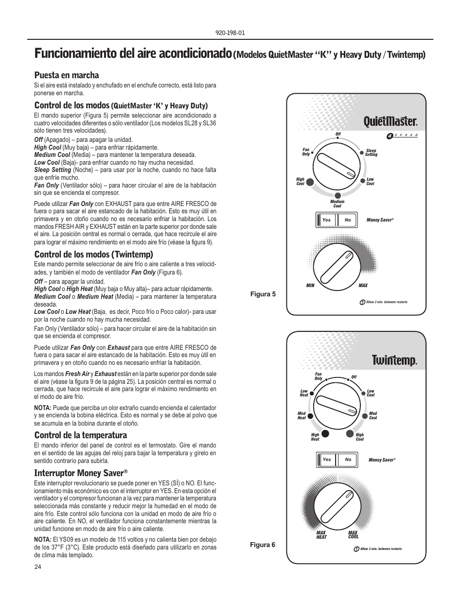 Funcionamiento del aire acondicionado, Modelos quietmaster “k” y heavy duty  / twintemp), Puesta en marcha | Friedrich KM18 User Manual | Page 24 / 56