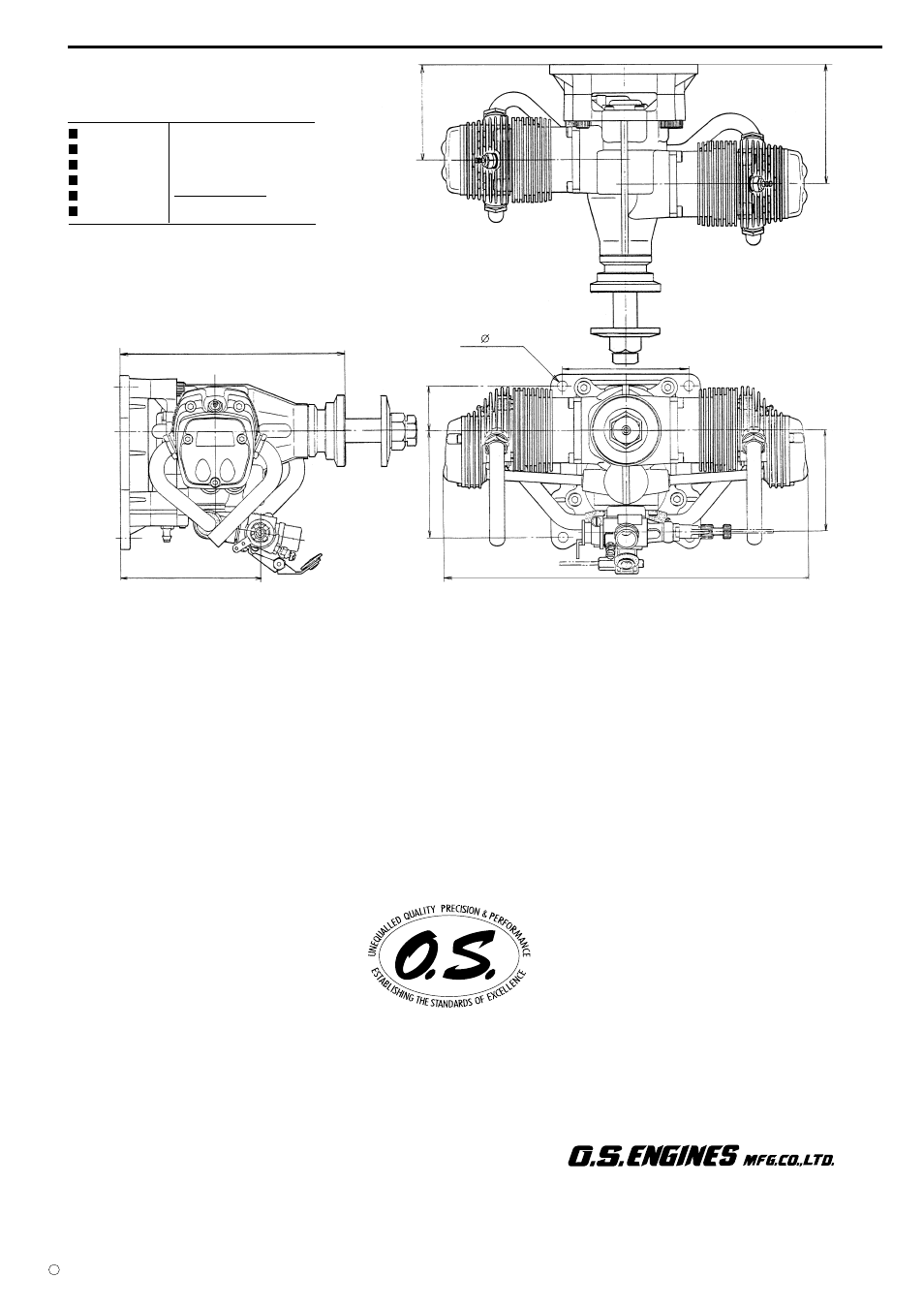 Three view drawing | O.S. Engines FT-160 Gemini User Manual | Page 17 / 17