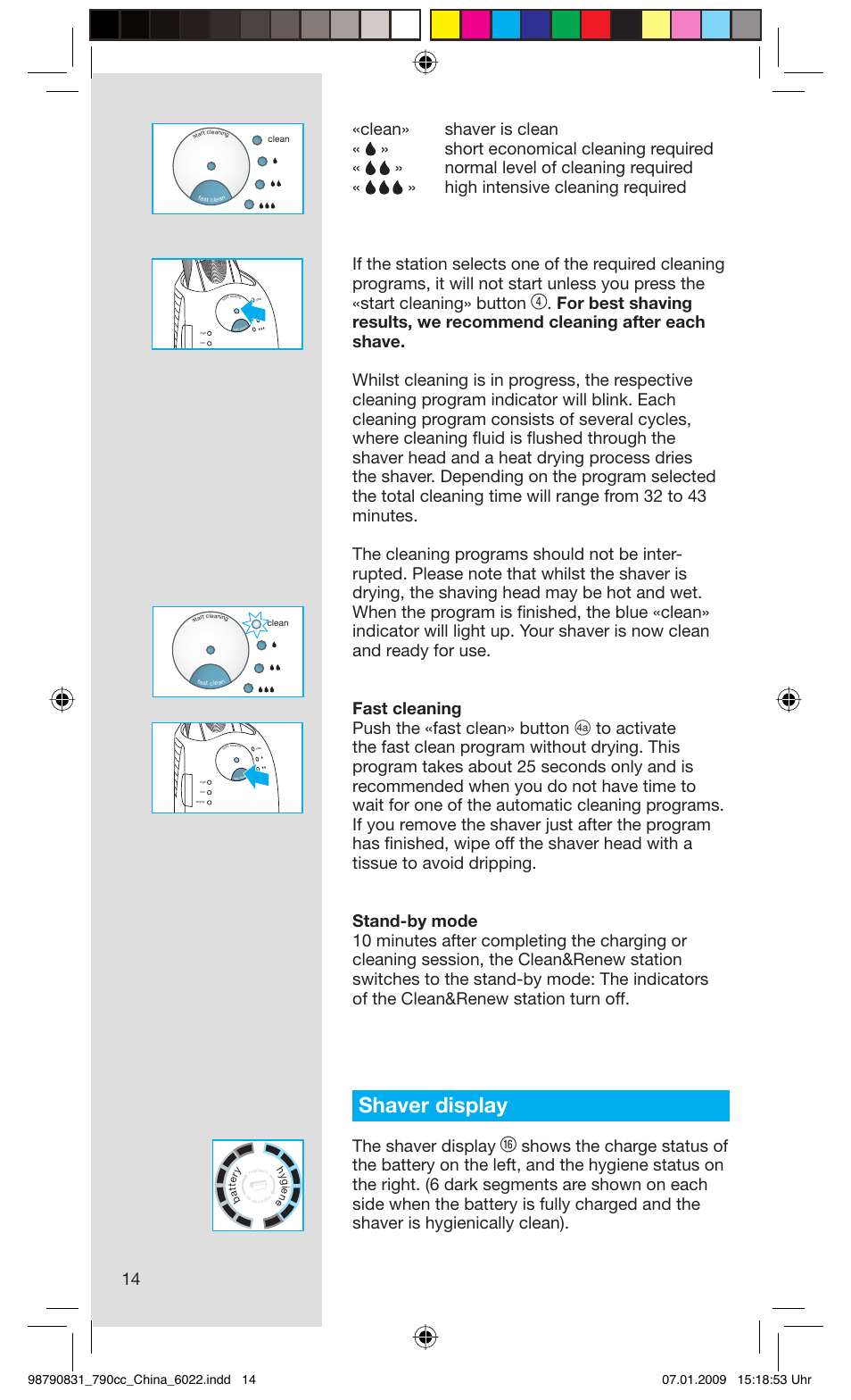 Shaver display, The shaver display | Gillette BRAUN SERIES 5 User Manual |  Page 14 / 18 | Original mode