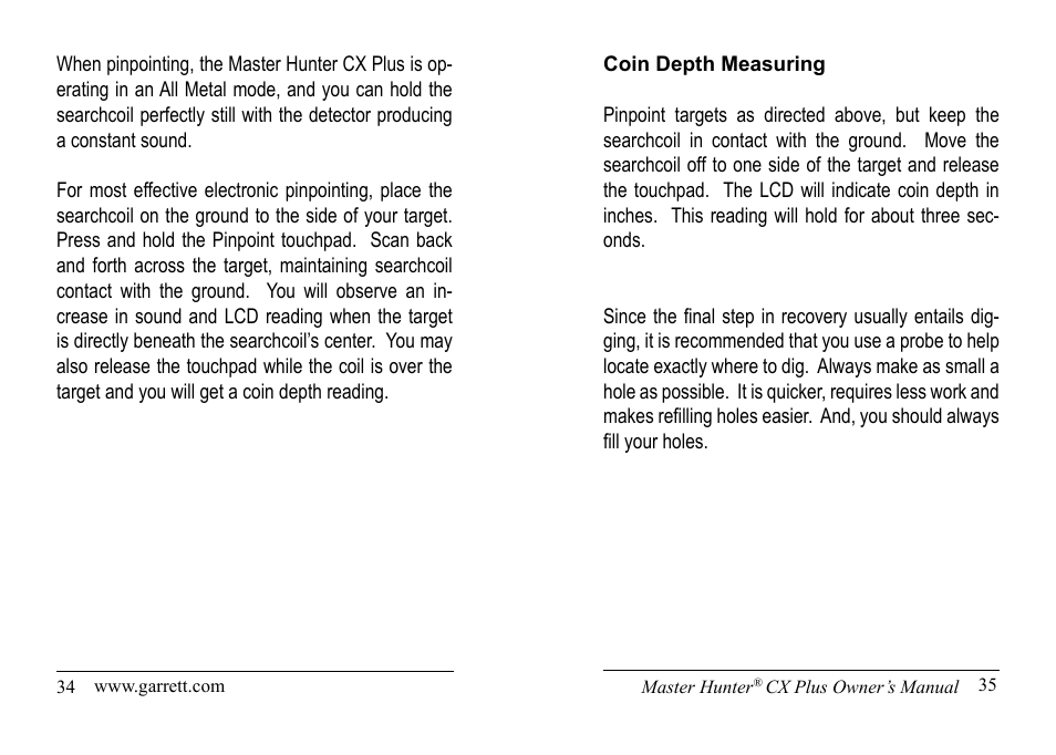 Garrett Metal Detectors Master Hunter CX Plus User Manual | Page 18 / 27