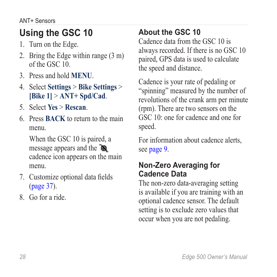 Using the gsc 10 | Garmin Edge 500 User Manual | Page 32 / 64