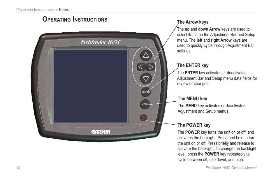 Operating instructions | Garmin 160C User Manual | Page 14 / 32