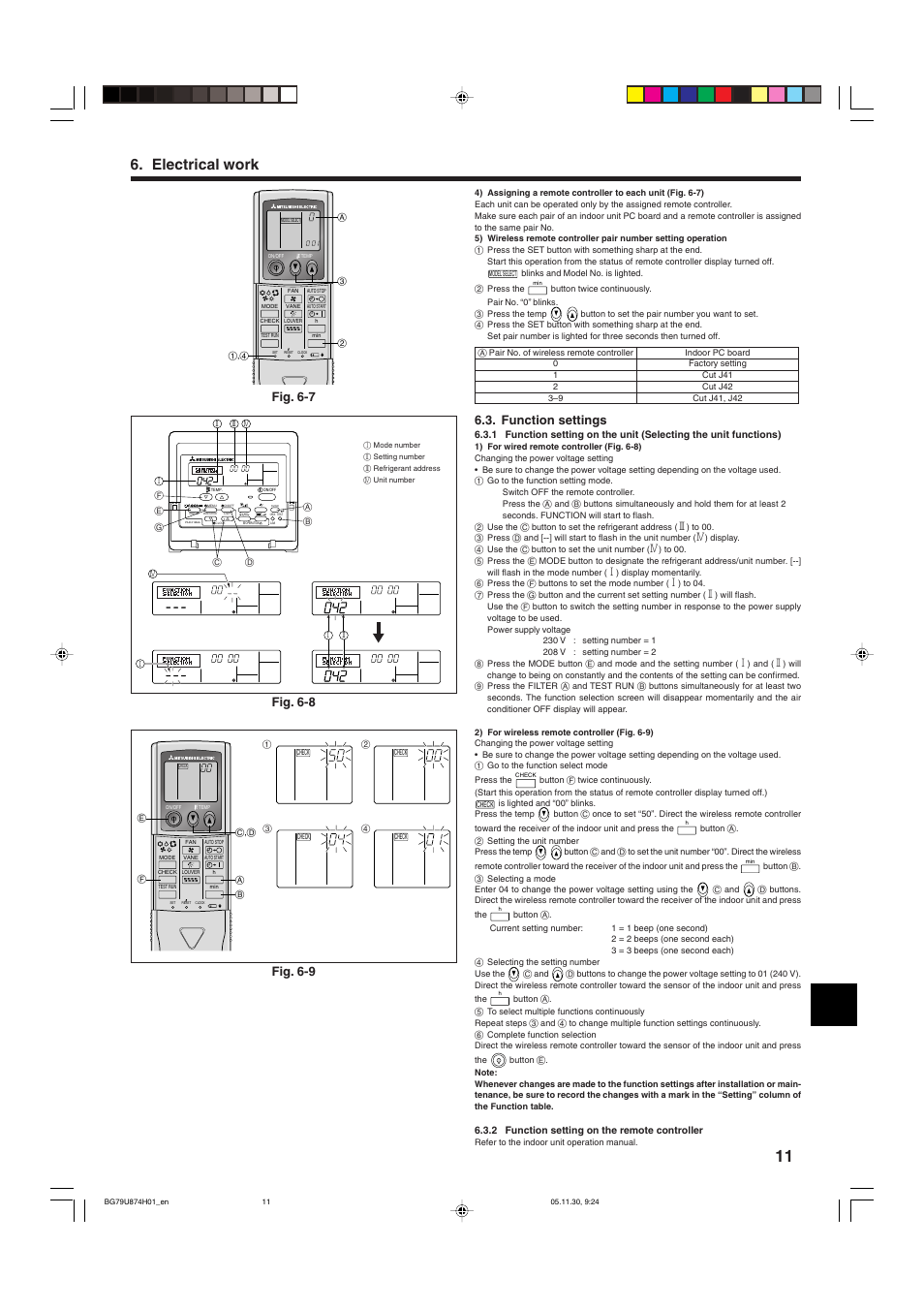 Electrical work, Fig. 6-7 fig. 6-8, Fig. 6-9 | MITSUBISHI ELECTRIC Mr. Slim  PKA-A-GA User Manual | Page 11 / 16 | Original mode
