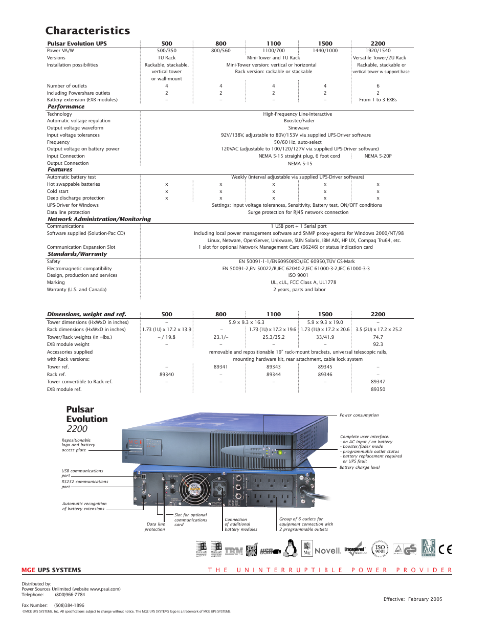 Characteristics, Pulsar evolution 2200 | MGE UPS Systems 500 User Manual |  Page 4 / 4 | Original mode