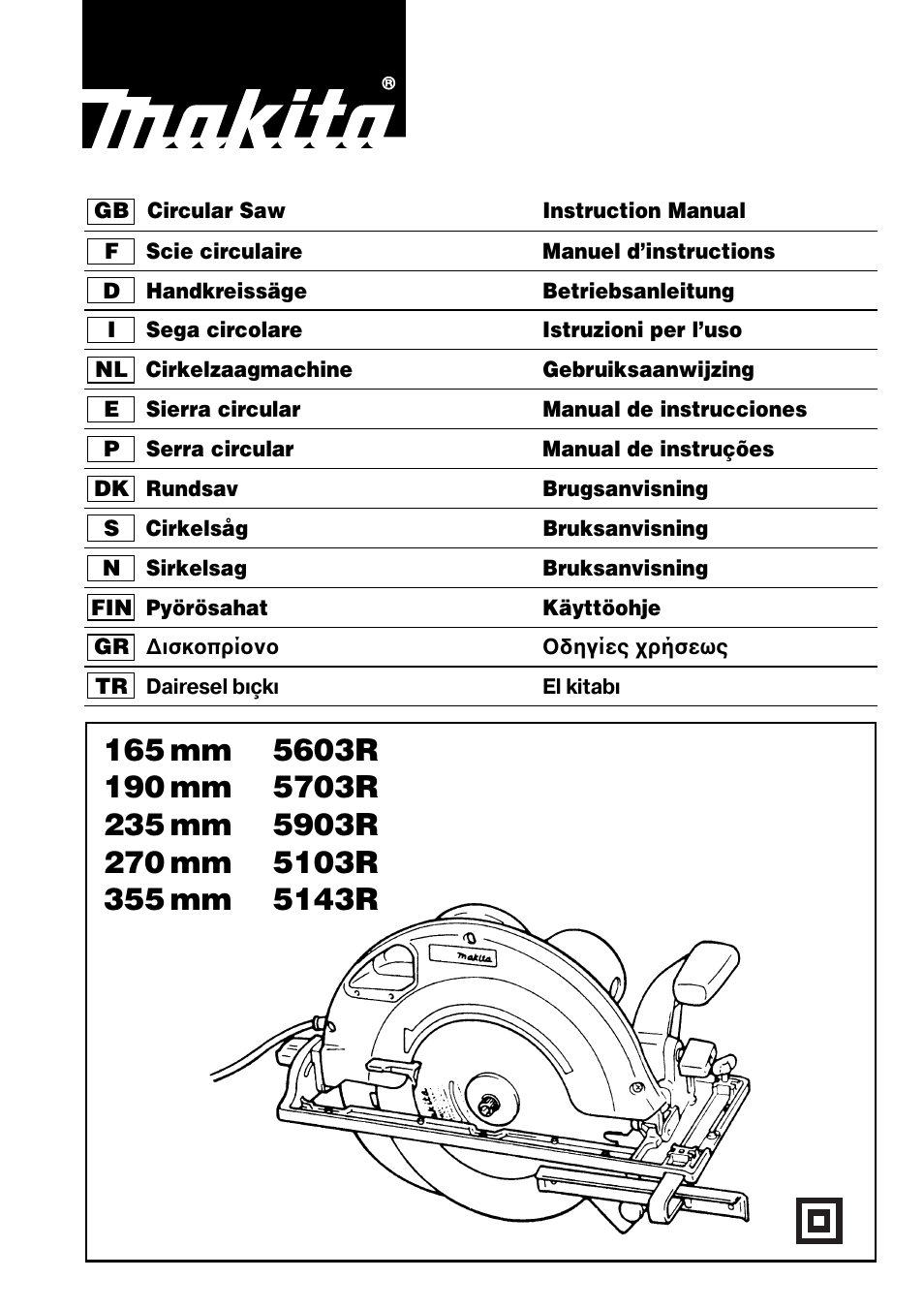 Makita 5603R User Manual | 27 pages | Also for: 5703R, 5903R, 5103R, 5143R