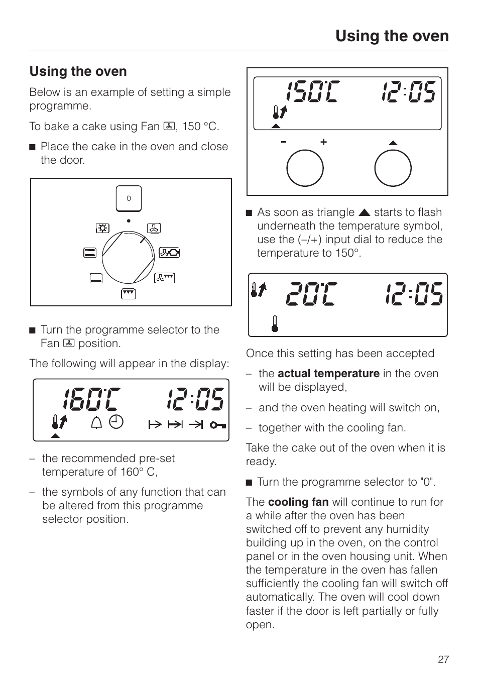 Using the oven 27, Using the oven | Miele H334B User Manual | Page 27 / 76  | Original mode