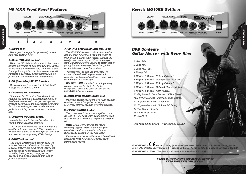 Dvd contents guitar abuse - with kerry king | Marshall Amplification MG10KK  User Manual | Page 3 / 4 | Original mode