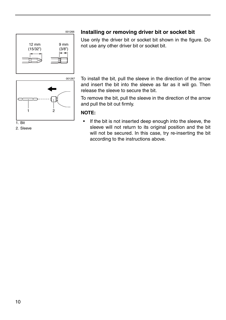 Installing or removing driver bit or socket bit | Makita 6990D User Manual  | Page 10 / 20