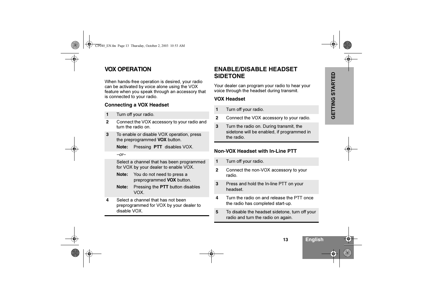 Motorola CP040 User Manual | Page 15 / 292 | Original mode