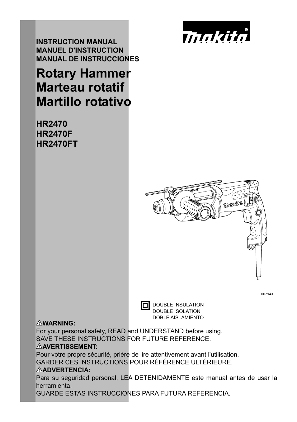 Makita HR2470 User Manual | 28 pages | Also for: HR2470FT