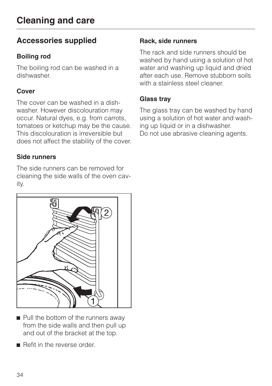 Cleaning and care, Accessories supplied | Miele M 635 EG User Manual | Page  34 / 44 | Original mode