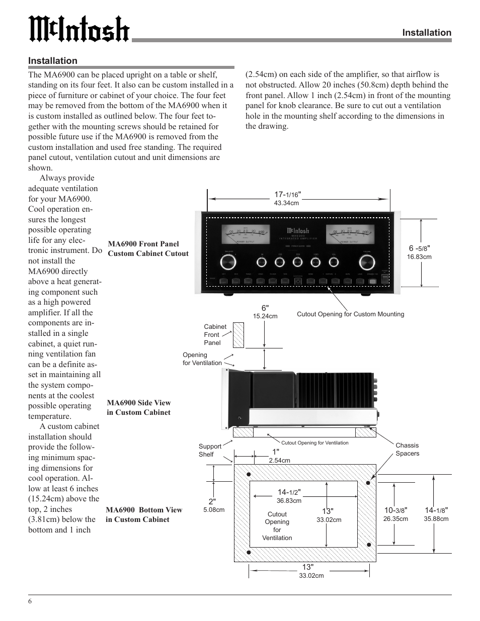 Installation | McIntosh MA6900 User Manual | Page 6 / 24 | Original mode