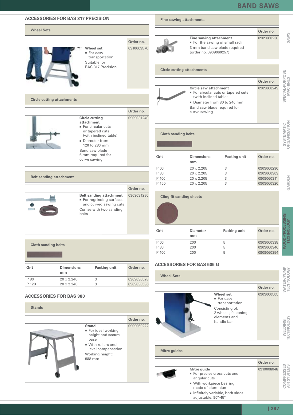 Band saws, Accessories for bas 317 precision, Accessories for bas 380 |  Metabo HC 300 User Manual | Page 20 / 21 | Original mode