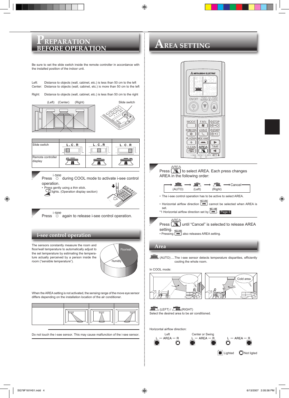 Reparation before operation, Rea setting, Indoor unit display | MITSUBISHI  ELECTRIC MSZ-FD25VA User Manual | Page 5 / 12 | Original mode