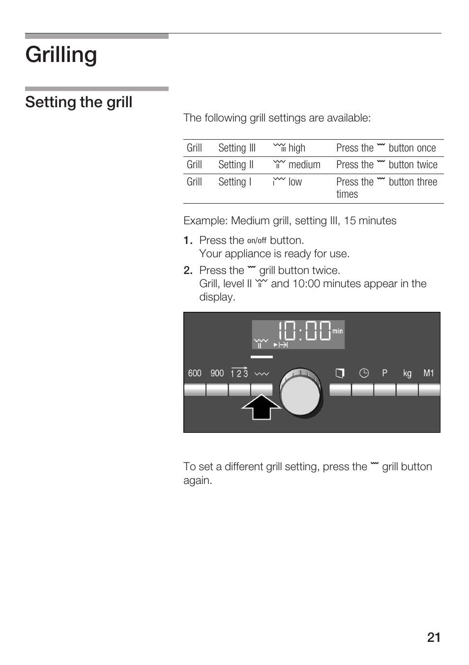 Grilling, Setting the grill | Siemens HF25G5L2 User Manual | Page 21 / 204  | Original mode