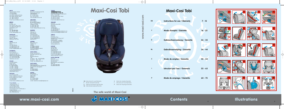 Maxi-cosi tobi, Illustrations contents, The safe world of maxi-cosi | Maxi-Cosi  Tobi User Manual | Page 2 / 41 | Original mode