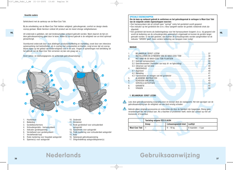 Gebruiksaanwijzing, Nederlands | Maxi-Cosi Tobi User Manual | Page 21 / 41  | Original mode