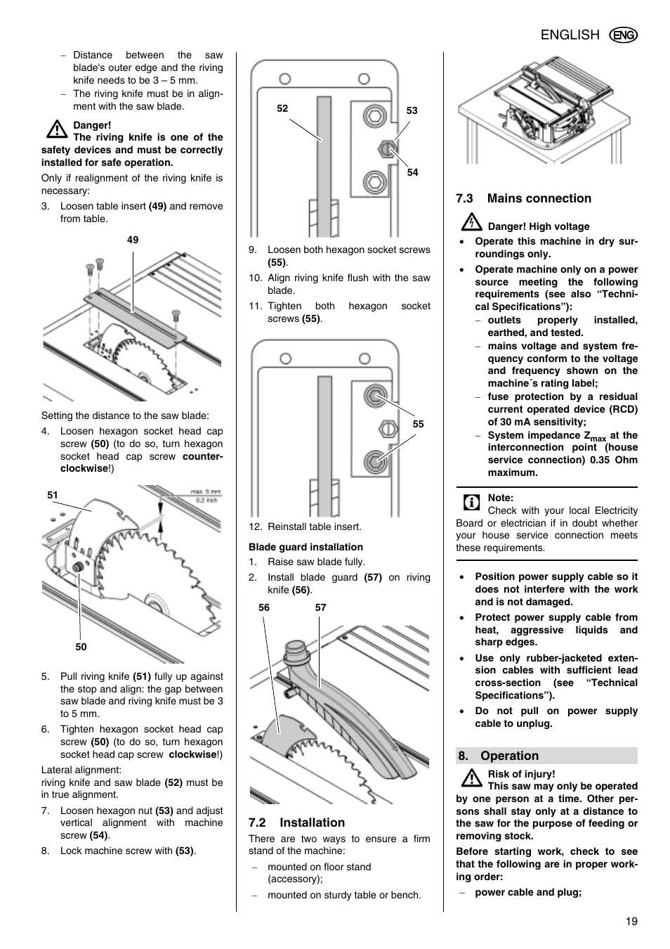 English | Metabo TS 250 User Manual | Page 19 / 47