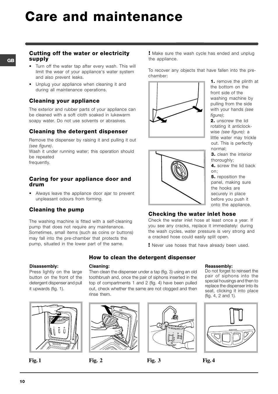 Care and maintenance | Indesit WITL 85 User Manual | Page 10 / 72