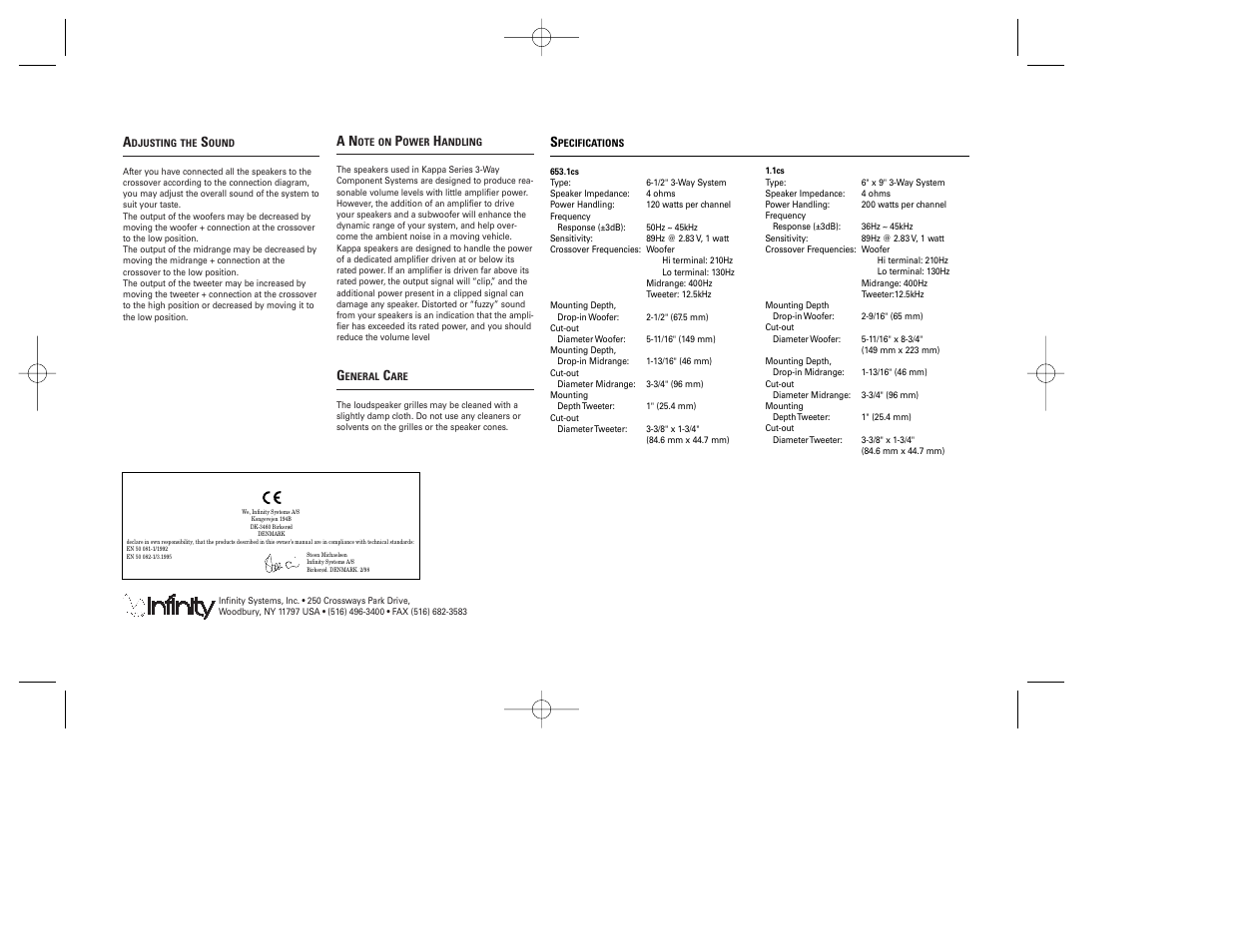 Infinity Kappa Series 3-Way Component System 1.1cs User Manual | Page 4 / 4  | Also for: Kappa Series 3-Way Component System 653.1cs