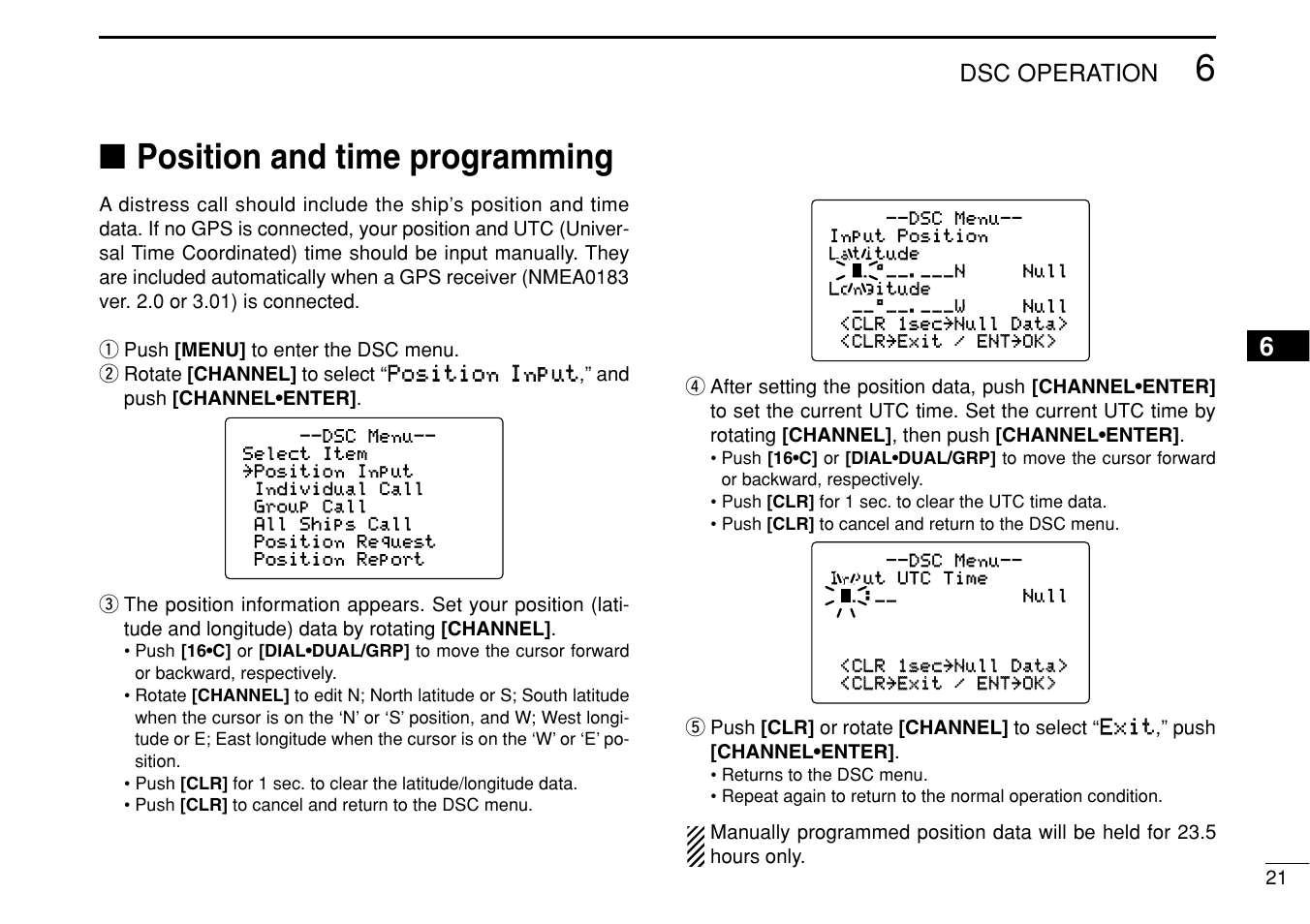 Position and time programming, Dsc operation | Icom IC-M505 User Manual |  Page 27 / 80