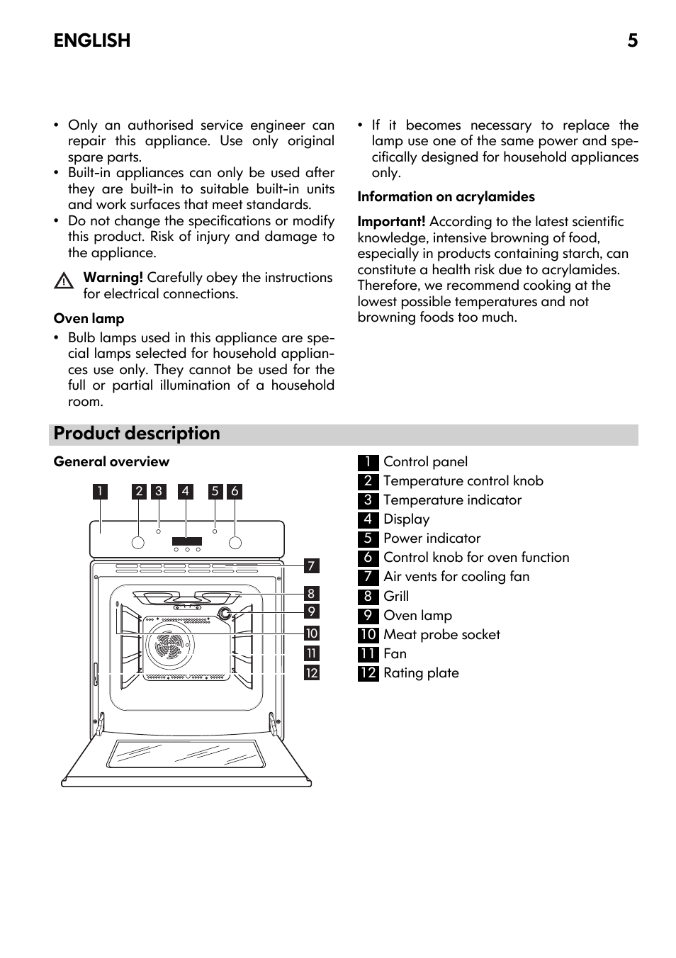 Product description, English 5 | IKEA FRAMTID OV9 User Manual | Page 5 / 20