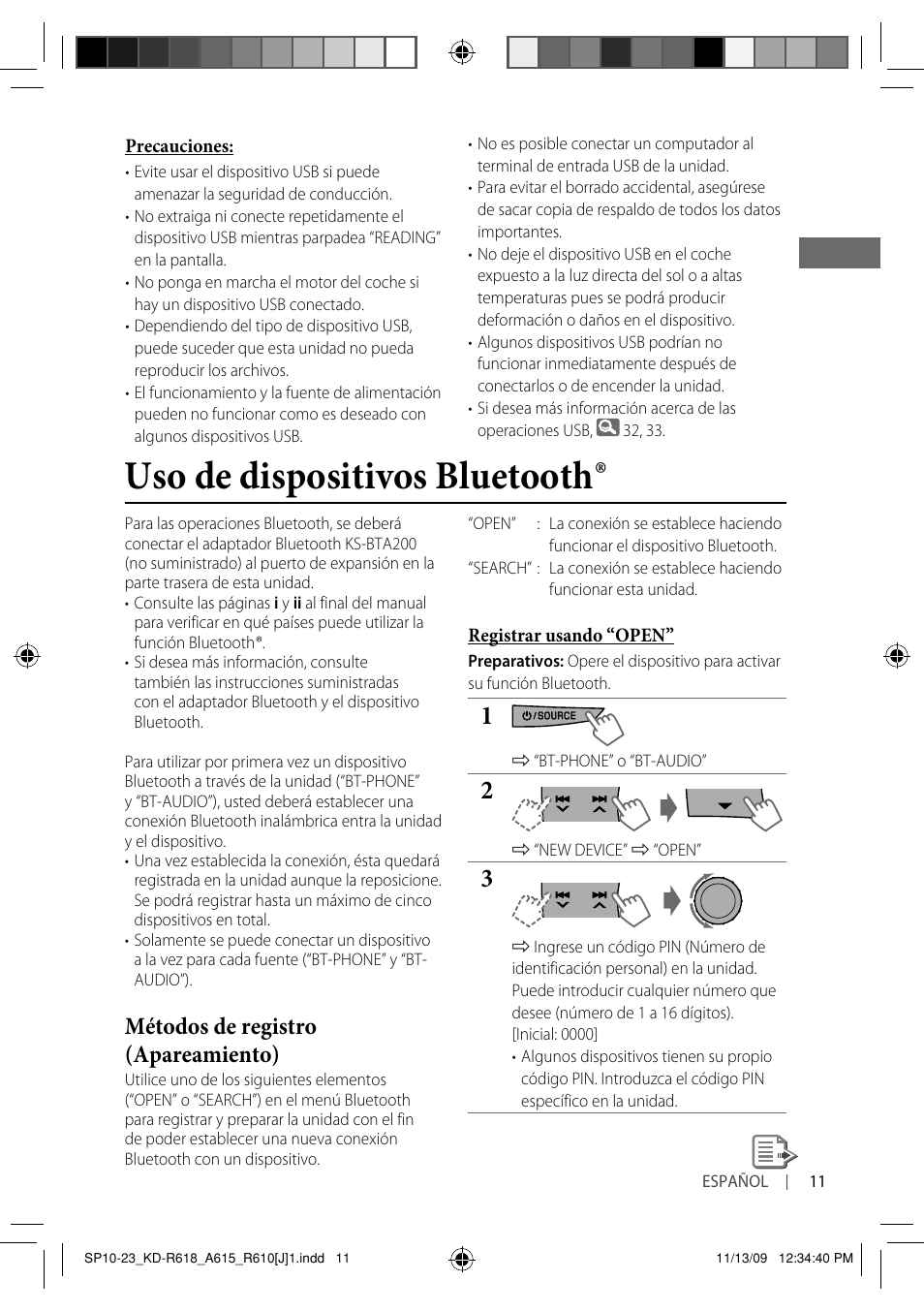 Uso de dispositivos bluetooth, Métodos de registro (apareamiento) | JVC  KD-A615 User Manual | Page 53 / 131