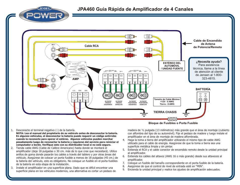 Jpa460 guía rápida de amplificador de 4 canales | Jensen 4-Channel Amp  JPA460 User Manual | Page 2 / 3 | Original mode