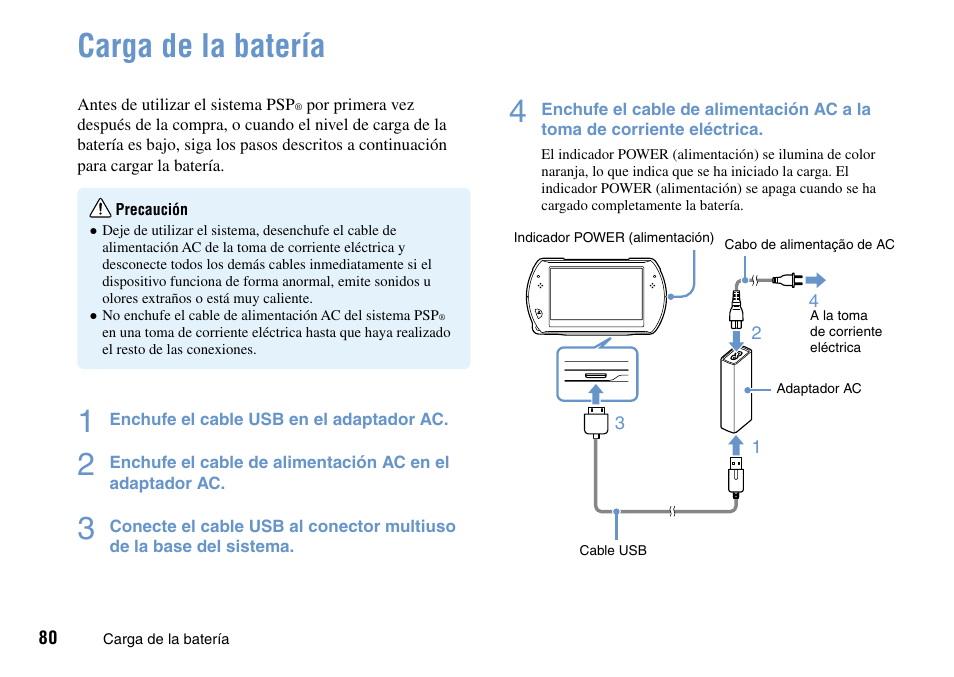 Carga de la batería | Sony PSP Go PSP-N1001 User Manual | Page 80 / 123 |  Original mode