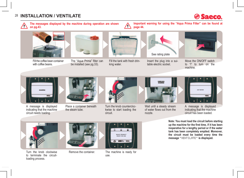 Installation / ventilate | Philips Saeco INCANTO SIRIUS SUP021YADR User  Manual | Page 6 / 24