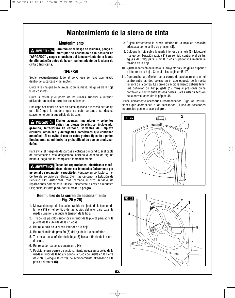 Mantenimiento de la sierra de cinta, Mantenimiento, General | Skil 3385-01  User Manual | Page 52 / 56