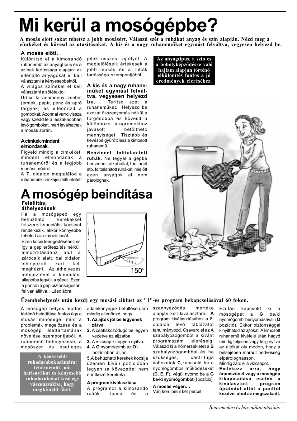 Mi kerül a mosógépbe, A mosógép beindítása | Ariston AT 84 User Manual |  Page 53 / 80