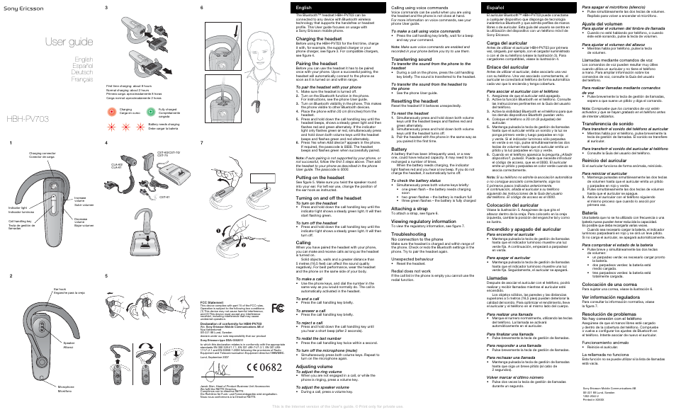 Sony Ericsson Bluetooth HBH-PV703 User Manual | 2 pages | Original mode