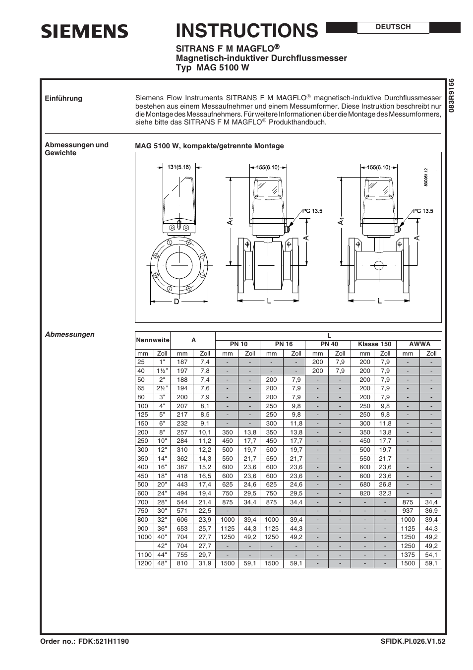 Deutsch, Instructions, Sitrans f m magflo | Siemens SITRANS F M MAGFLO MAG  5100 W User Manual | Page 9 / 32 | Original mode
