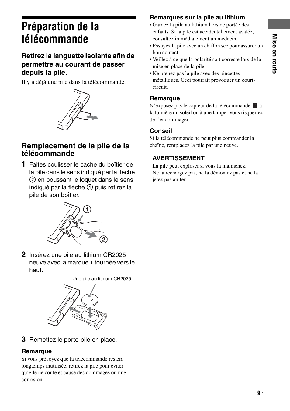 Préparation de la télécommande, Remplacement de la pile de la télécommande  1 | Sony TA-F501ES User Manual | Page 31 / 96 | Original mode
