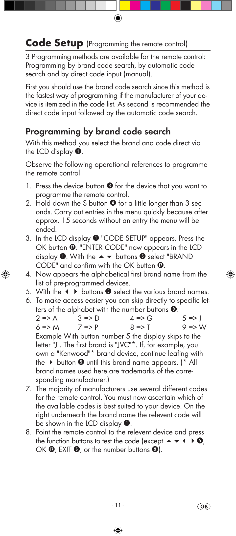 Code setup, Programming by brand code search | Silvercrest KH 2157 User  Manual | Page 13 / 78