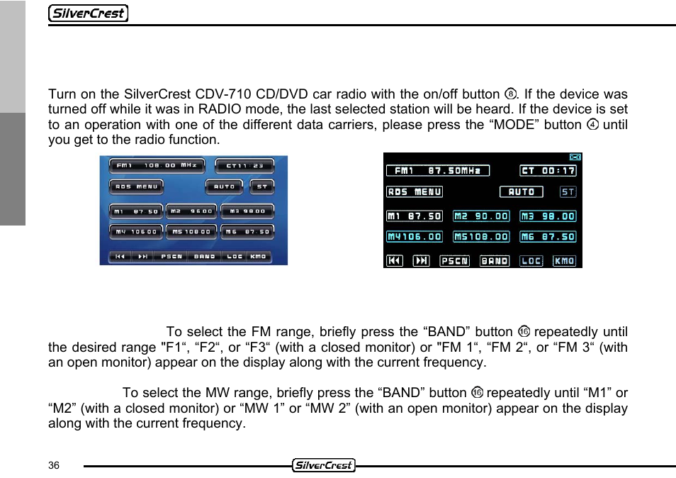 14 radio (tuner) mode | Silvercrest CDV-710 User Manual | Page 36 / 79