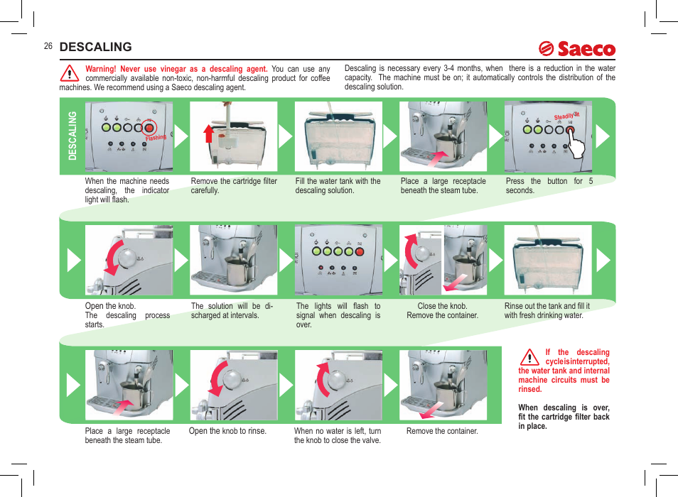 Descaling | Philips Saeco Incanto Classic S-class User Manual | Page 26 /  116